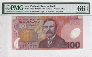 2004 - 08 Zealand 100 Dollars P - 189b Prefix " Aa " Pmg 66 Epq Gem Unc