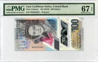 East Caribbean 100 Dollars Nd 2019 P Polymer Gem Unc Pmg 67 Epq