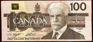 1988 Bank Of Canada $100 Hundred Dollar Banknote -