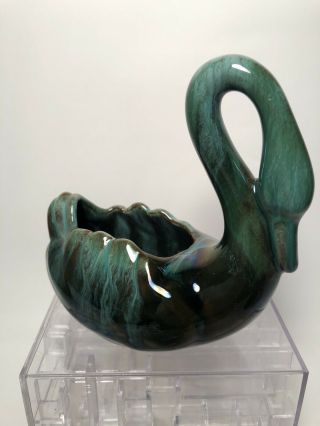 Blue Mountain Pottery Green Black Ceramic Swan Planter