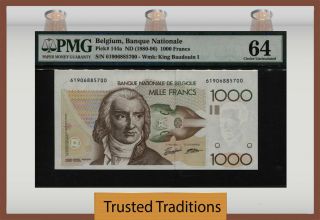 Tt Pk 144a Nd (1980 - 96) Belgium - Banque Nationale 1000 Francs Pmg 64 Choice Unc