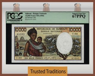 Tt Pk 39b Nd 1984 Djibouti Banque Nationale 10000 Francs Pcgs 67 Ppq