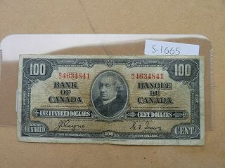 Vintage Canada Banknote 1937 100 Dollar Coyne Towers S1665