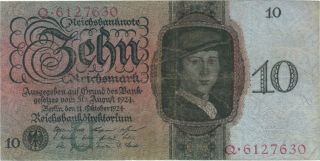 1924 10 Reichsmark Germany Reichsbanknote Currency Banknote Note Money Bill Cash