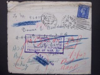 1941 Kgvi 21/2d Reported Prisoner Of War Envelope Plymouth Devon To Middle East