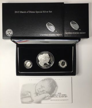 2015 March Of Dimes Special Silver Set W Box & 2015 - W Pf 2015 - P Rev Pf Dime