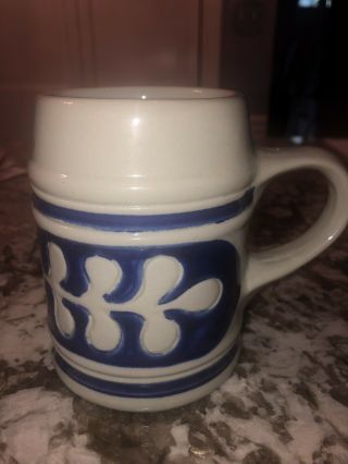 Williamsburg Pottery Cobalt Blue Glazed Stoneware Tankard Mug Cup Leaf 16oz