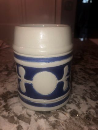 WILLIAMSBURG POTTERY Cobalt Blue Glazed Stoneware Tankard Mug Cup Leaf 16oz 2
