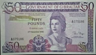 Gibraltar 50 Pounds Gem Unc 1986 P 24 Queen Elizabeth Qe Ii British Rock
