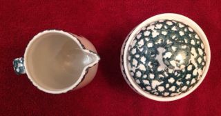Tienshan Folk Craft Moose Country Sugar Bowl Creamer Set Green Spongeware 2