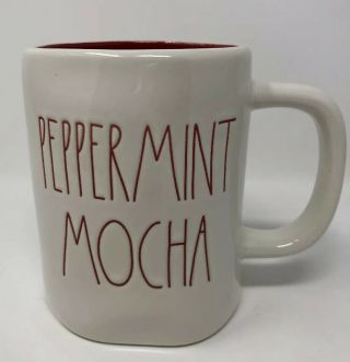 Rae Dunn Peppermint Mocha Christmas Mug.  Ivory With Red Letter/inside.  Htf