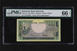 1957 Indonesia Bank Indonesia 5 Rupiah Pick 49 Pmg 66 Epq Gem Unc