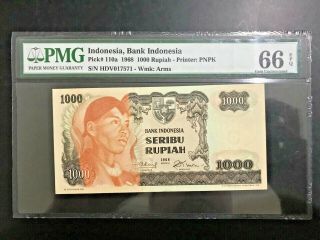 1968 Indonesia Bank Indonesia 1000 Rupiah Pick 110a Pmg 66 Epq