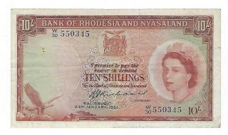 Rhodesia & Nyasaland 10 Shillings Banknote 1961 Vf.  Ep - 8315