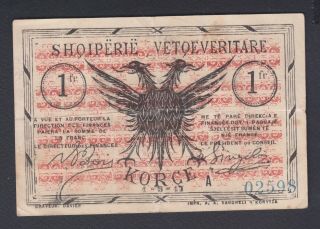 1917 Albania.  Local Paper Money,  Korca Self Government.  1fr.  Serie " A ".
