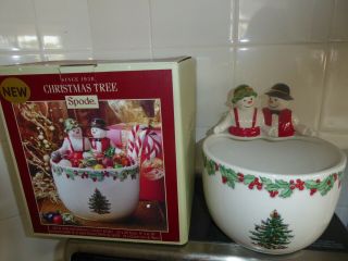 Spode Christmas Tree Bowl Candy Dish With Mr.  And Mrs.  Snowman