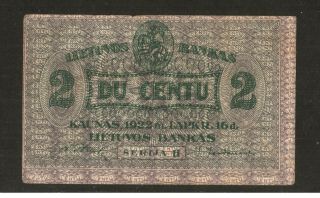 Lithuania,  Russia,  Latvia,  Germany - 2 Centu 16.  11.  1922 Seria H - Vf,
