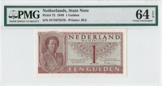 Netherlands • 1 Gulden 1949 • Pick 72 • Pmg 64 • Epq