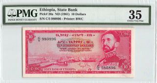 Ethiopia Nd (1961) P - 20a Pmg Choice Very Fine 35 10 Dollars