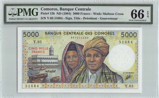 Comoros Nd (1984) P - 12b Pmg Gem Unc 66 Epq 5000 Francs