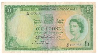 1 Pound Banknote - Rhodesia & Nyasaland - 1961.  (3075)