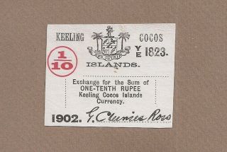 Keeling Cocos: 1/10 Rupees Banknote,  (unc),  P - S123,  1902,
