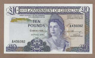 Gibraltar: 10 Pounds Banknote,  (unc),  P - 22a,  20.  11.  1975,