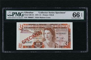 1975 Gibraltar Collector Series Specimen 1 Pound Pick 20cs1 Pmg 66 Epq Gem Unc