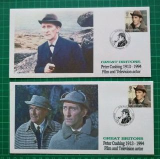 2013 Great Britons Peter Cushing 1913 - 1994 Fdc Sherlock Holmes X2 For Gabriele