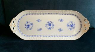 Royal Danube 1886 Oblong Porcelain White &blue Floral Serving Cake Plate 15”x6”