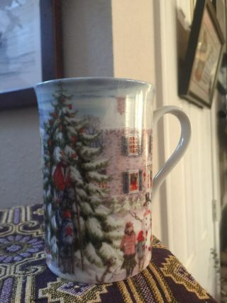 Lenox Americana Christmas " All The Trimmings " Mug; New; 4.  5 " X 3 " Village Scene