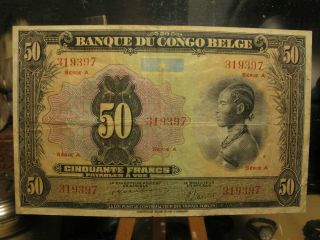 1941 - 42 (nd) Belgian Congo 50 Francs Banknote