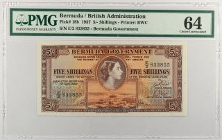 1957 Bermuda / British Administration 5 Shillings Pick 18b Pmg 64 Choice Unc