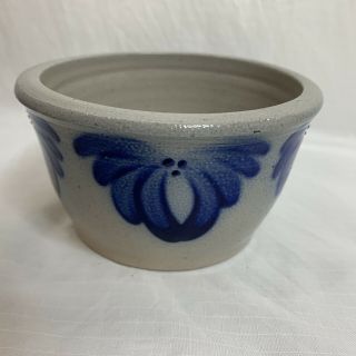 Eldreth Pottery Stoneware Salt Glaze Small Blue Floral Bowl Lancaster County Pa
