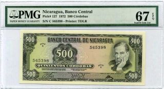 Nicaragua 500 Cordobas 1972 P 127 Gem Unc Pmg 67 Epq Highest Finest