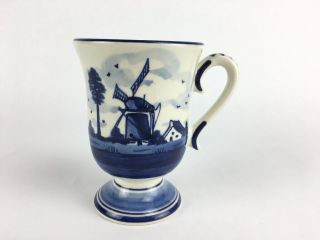 Blue Delft Hand Painted In Deco Holland Pottery Mug Floral Windmill Vintage Cup