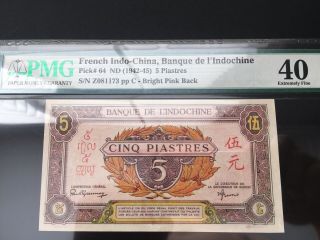 French Indo - China,  Banque De L’indochine 1942 - 1945 $5 Piastres.