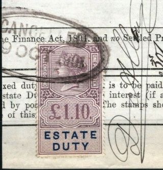 Gb Revenues Qv Estate Duty £1/10s Dated Piece 1901 {samwells - Covers}ma570