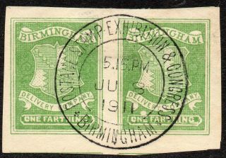 One Farthing Birmingham Delivery Co With Scarce Postal Stamp Exhibition Cancel