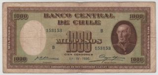 Chile Banknote 1000 Pesos 1.  4.  1936 Serie B Subercaseaux - Meyerholz Pick 99