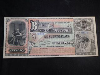 O93 Dominican Republic Banco De Puerto Plata 188x 5 Pesos Vf