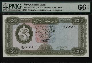 Tt Pk 36b Nd (1972) Libya Central Bank 5 Dinars Pmg 66 Epq Gem Uncirculated