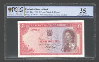 1966 Rhodesia £1 One Pound - K18 801937 - Pcgs Graded 35 Choice Vf - P28a