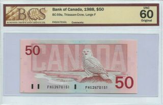 1988 $50 Unc60 Bcs Bank Of Canada Bird Series Notes