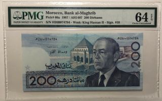 Morrocco,  Bank Al - Maghrib Pick 66a 1987 200 Dirhams Pmg 64 Epq Choice Unc