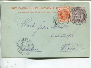 Great Britain 1,  ½d On Picture Post Card To Sweden 1900,  Sassnitz - Trelleborg Mark