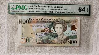East Caribbean States/dominica Pick 35d Nd 1994 $100 Dollars " D " Pmg 64 Epq