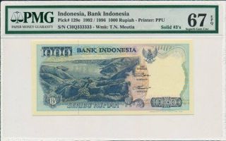 Bank Indonesia Indonesia 1000 Rupiah 1992 Solid S/no 333333 Pmg 67epq