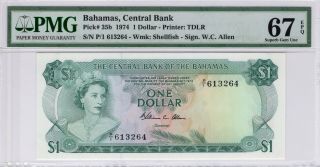 Bahamas 1 Dollar 1974 P - 35b Pmg Gem Unc 67 Epq