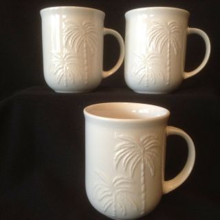 Oneida Set Of 3 Mugs Cups Palm Palm Trees Casual Settings Embossed Pattern